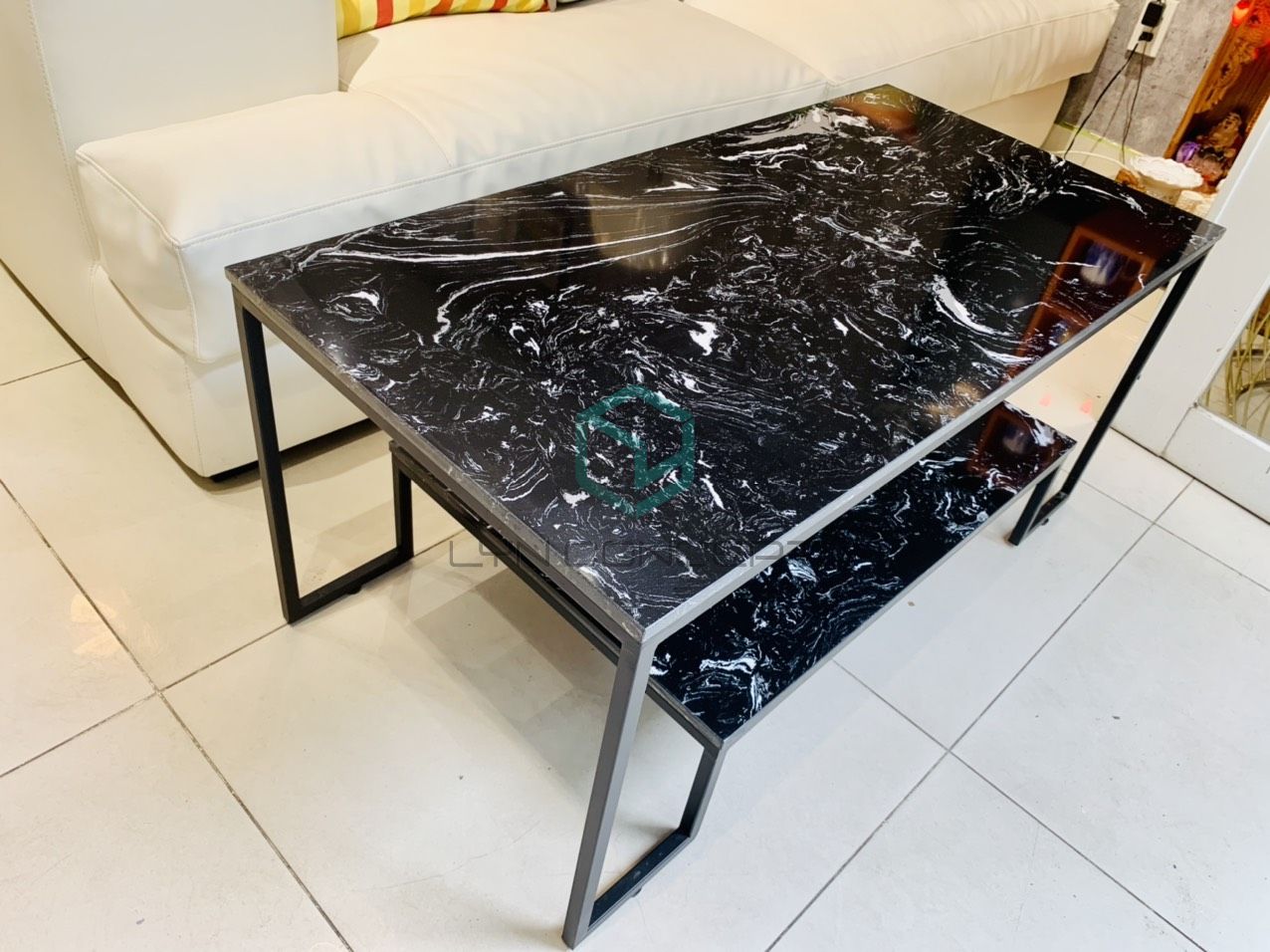 Bàn Trà Sofa Chữ Nhật 2 Tầng Đá Đen Chân Đen Hiện Đại - BT200.1