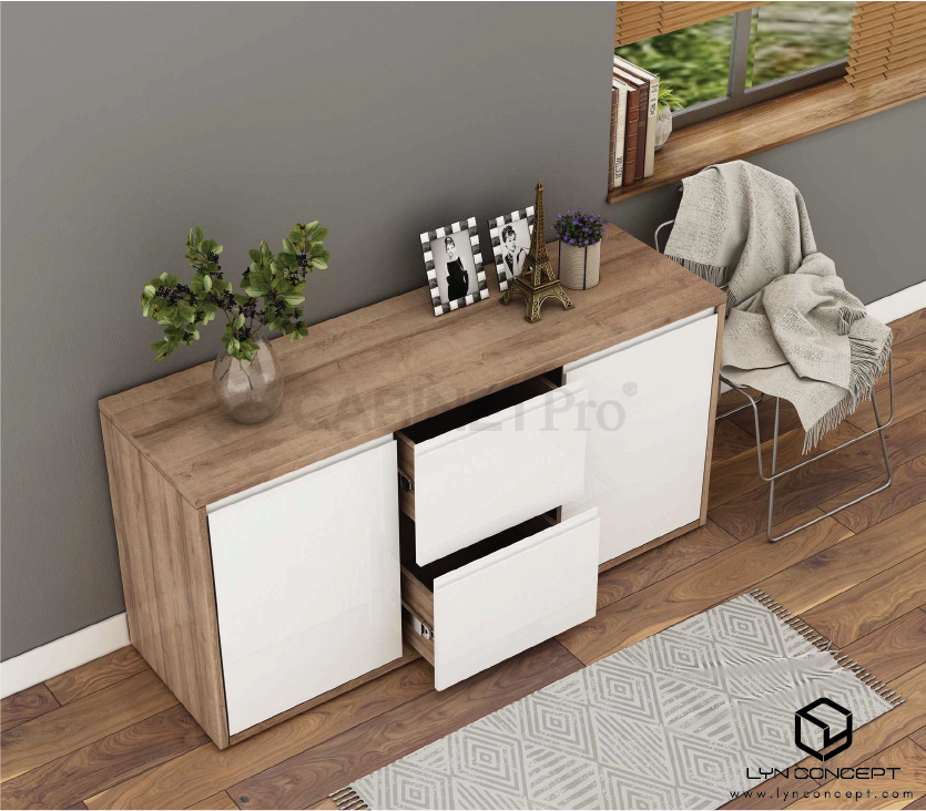 Tủ Console Màu Trắng Và Vân Gỗ Đơn Giản - TVS24