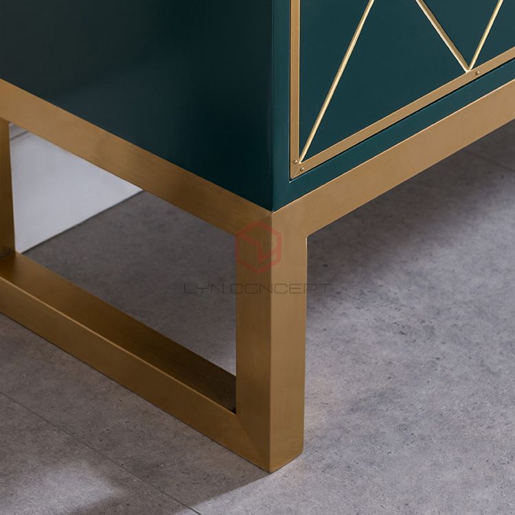 Tủ Console 4 Cánh Mở Màu Xanh Chân Inox Xi Mạ Màu Vàng Hiện Đại Cao Cấp - BTT59