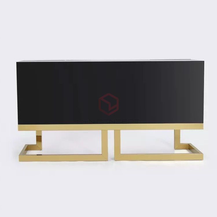 Tủ Console 4 Cánh Mở Màu Đen Chân Inox Xi Mạ Màu Vàng Hiện Đại Cao Cấp - BTT54