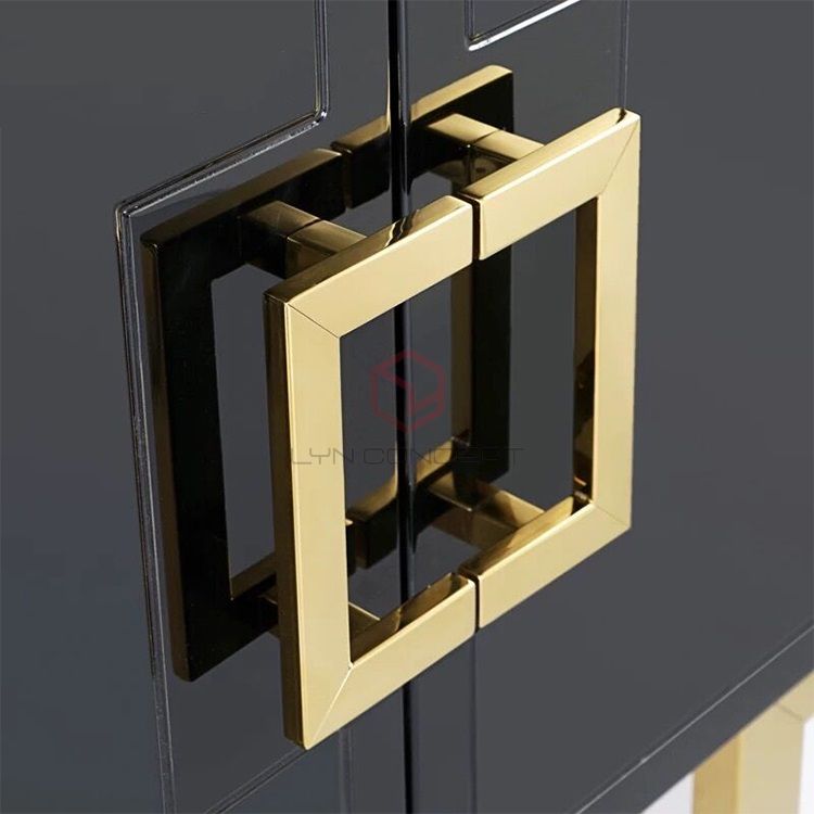 Tủ Console 4 Cánh Mở Màu Đen Chân Inox Xi Mạ Màu Vàng Hiện Đại Cao Cấp - BTT54