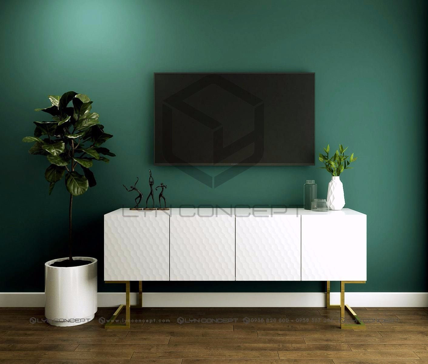 Tủ Console 4 Cánh Mở Chân Inox Mạ Màu Vàng Cao Cấp