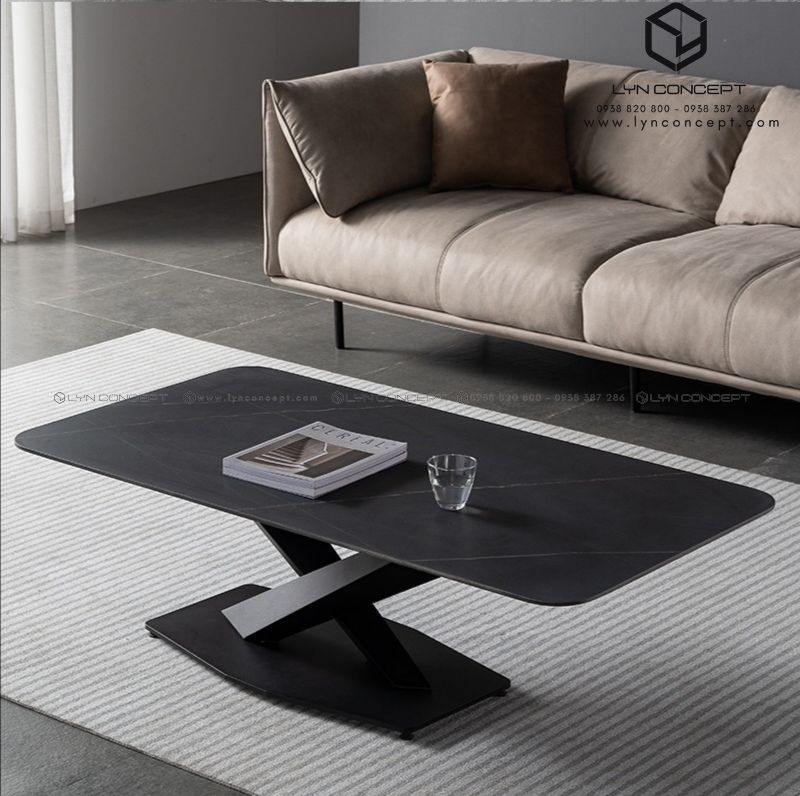 Bàn Trà Chữ Nhật Mặt Bàn Ceramic Đen Chân Sắt Sơn Đen - Bàn Trà Đẹp Giá Tốt