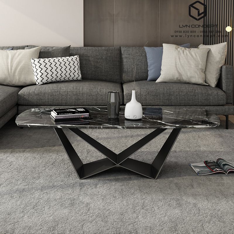 Bàn Trà Chữ Nhật Mặt Đá Đen Chân Sắt Sơn Đen - Bàn Trà Giảm Giá