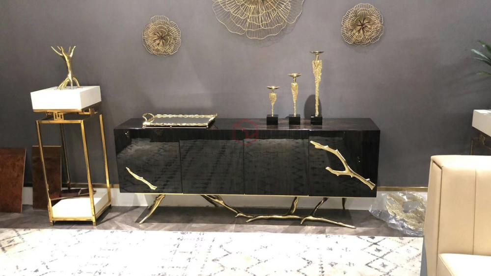 Tủ Console Màu Đen Chân Inox Xi Mạ Màu Vàng Hiện Đại Cao Cấp - BTT43