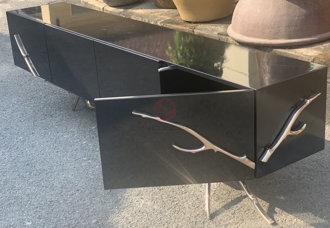 Tủ Console Màu Đen Chân Inox Xi Mạ Màu Vàng Hiện Đại Cao Cấp - BTT43