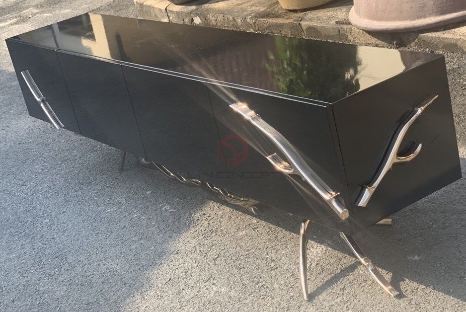 Tủ Console Màu Đen Chân Inox Xi Mạ Màu Vàng Hiện Đại Cao Cấp - BTT43