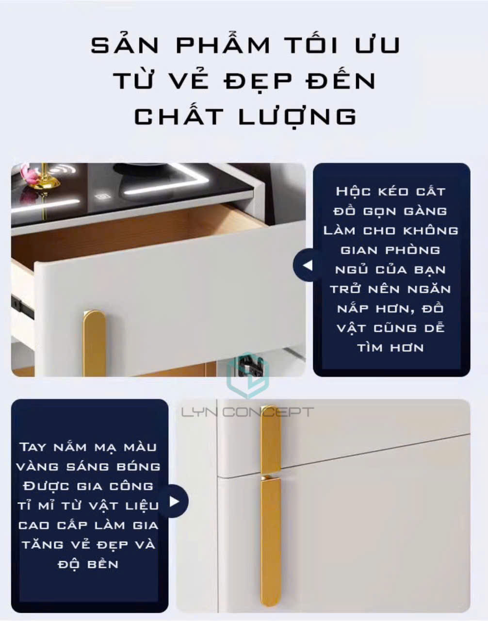 Tab Đầu Giường Thông Minh Có Két Sắt Màu Trắng- TĐG53.1