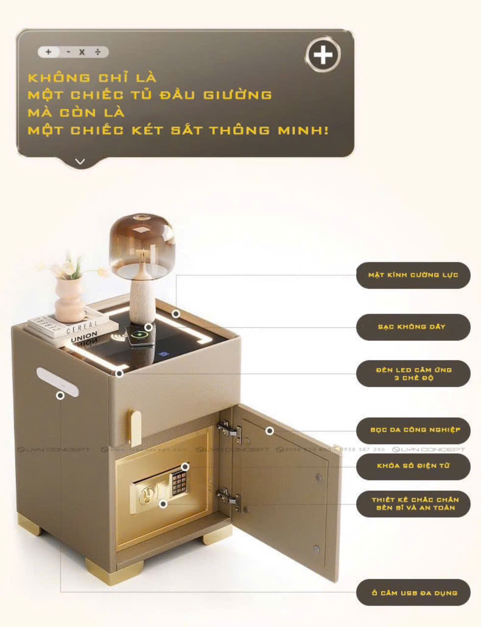 Tab Đầu Giường Thông Minh Có Két Sắt - TĐG53.3