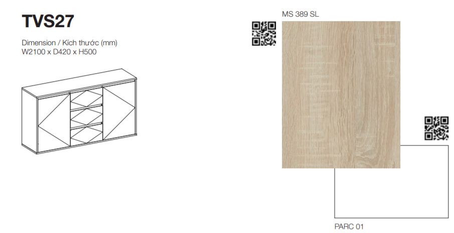 Tủ Console Màu Trắng Và Vân Gỗ Hiện Đại - TVS27