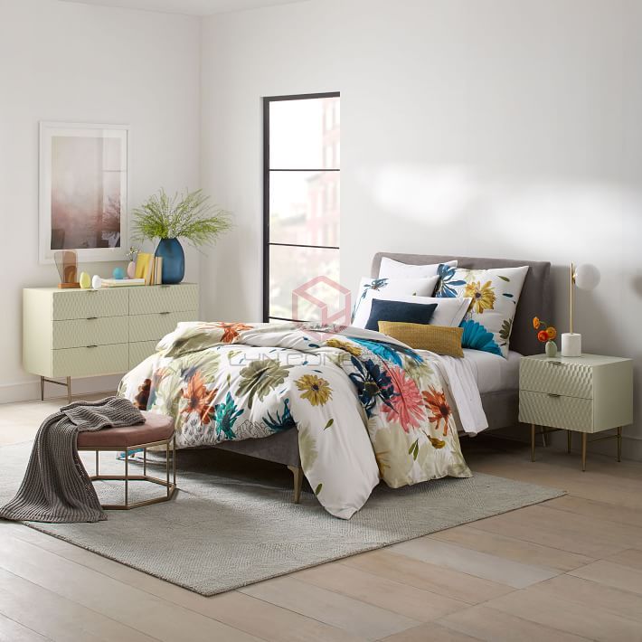 Tủ Console 6 Ngăn Kéo Màu Trắng Cánh Cắt Cnc Chân Inox Xi Mạ Màu Vàng Hiện Đại Cao Cấp - BTT50B