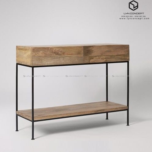 Bàn Console Mặt Bàn Gỗ Chân Sắt Vintage - BTT04