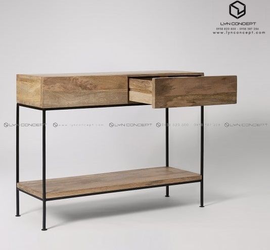 Bàn Console Mặt Bàn Gỗ Chân Sắt Vintage - BTT04
