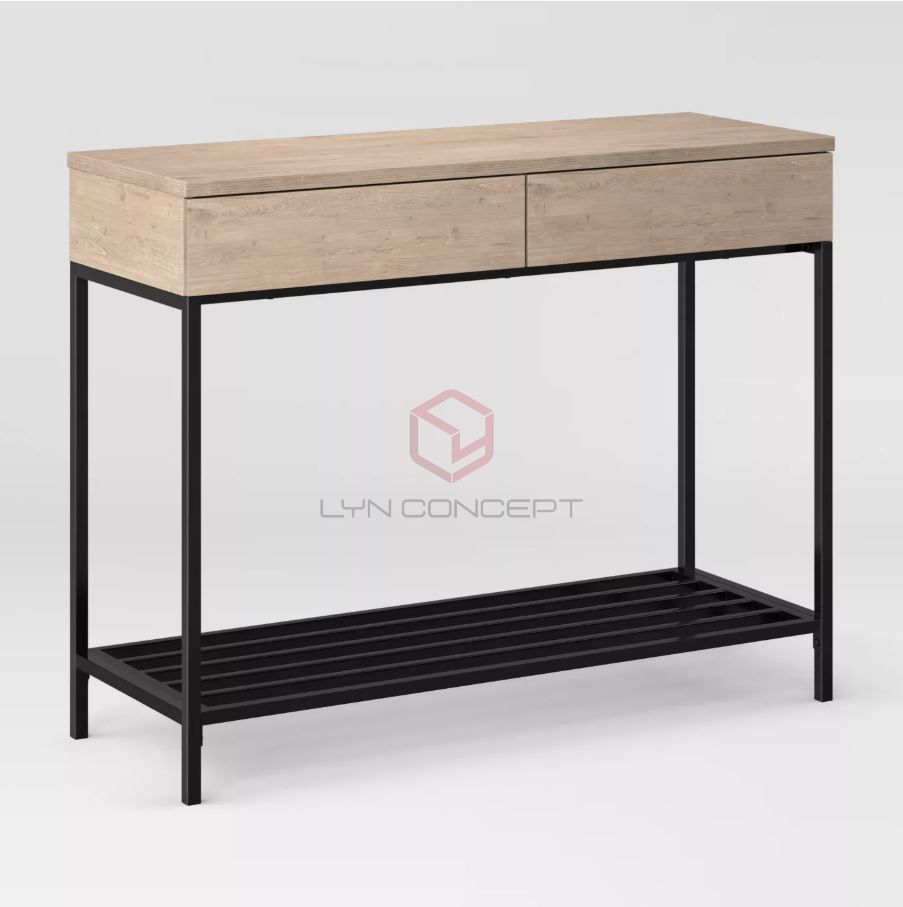 Bàn Console Mặt Bàn Gỗ Chân Sắt Vintage - BTT04B