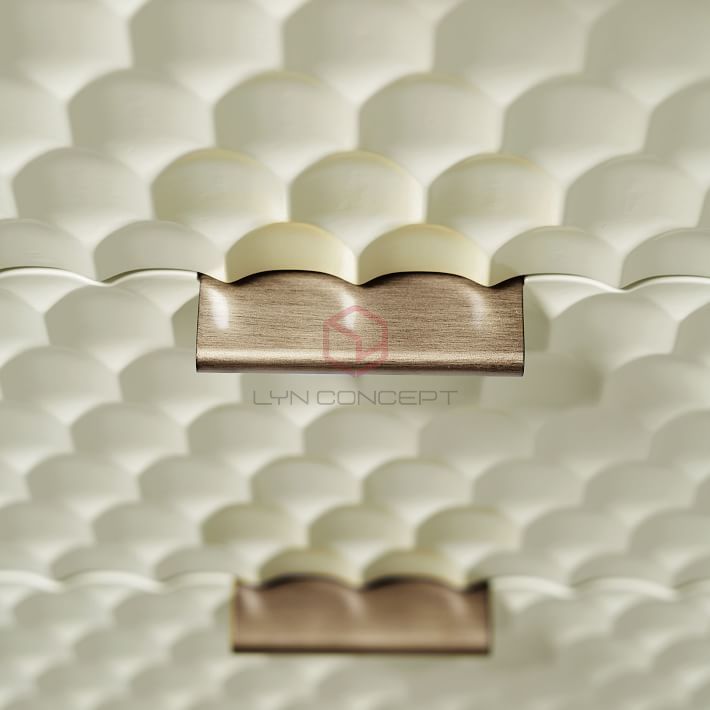 Tủ Console 6 Ngăn Kéo Màu Trắng Cánh Cắt Cnc Chân Inox Xi Mạ Màu Vàng Hiện Đại Cao Cấp - BTT50B