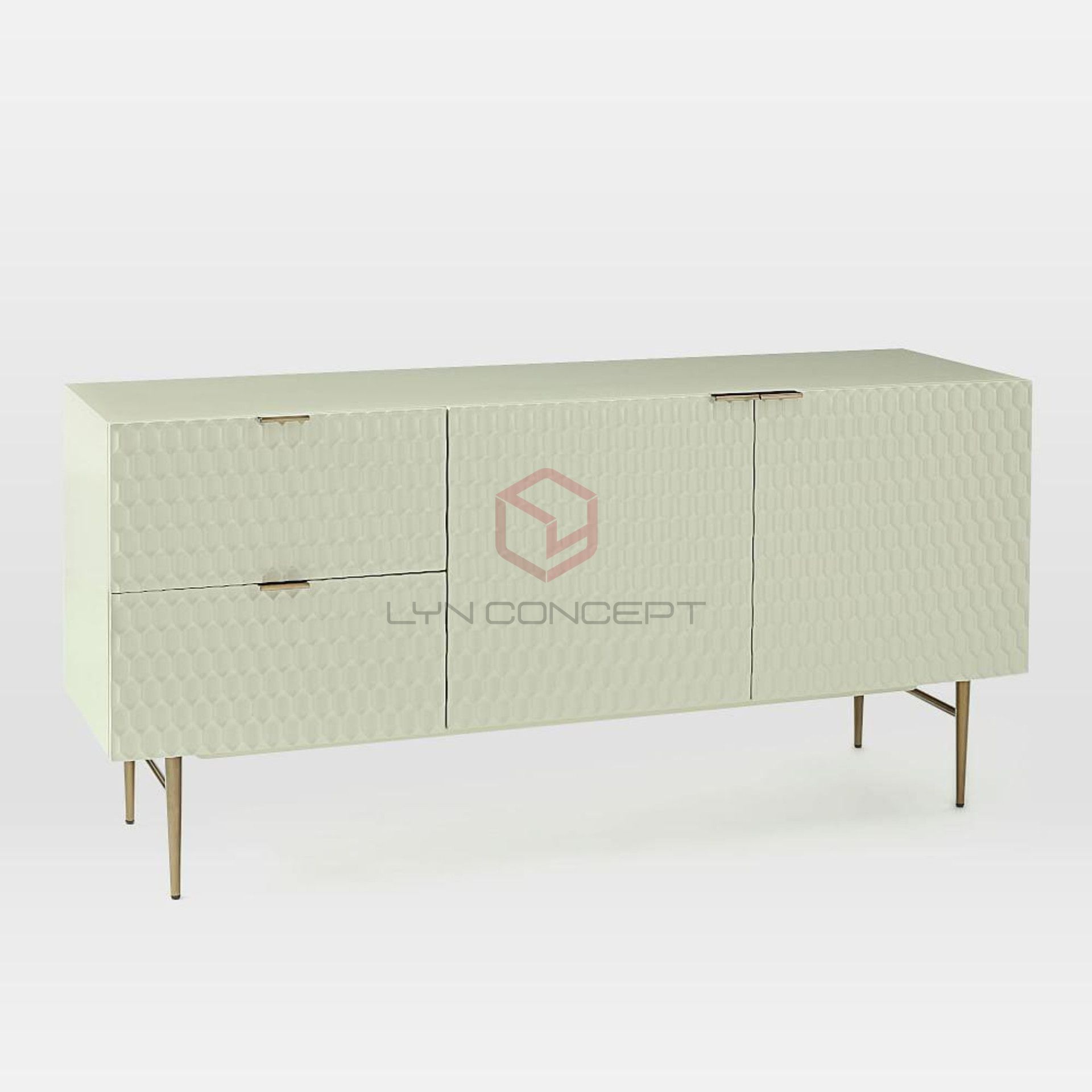 Tủ Console Màu Trắng Cánh Cắt Cnc Chân Inox Xi Mạ Màu Vàng Hiện Đại Cao Cấp - BTT50C