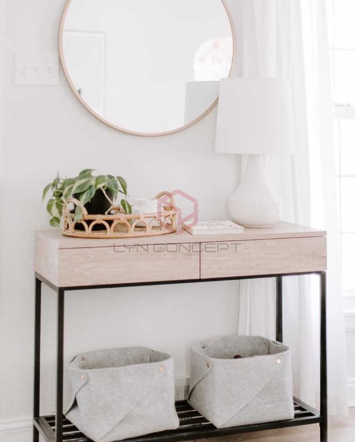 Bàn Console Mặt Bàn Gỗ Chân Sắt Vintage - BTT04B