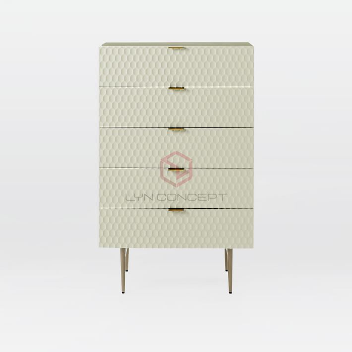 Tủ Console 5 Ngăn Kéo Màu Trắng Cánh Cắt Cnc Chân Inox Xi Mạ Màu Vàng Hiện Đại Cao Cấp - BTT50A