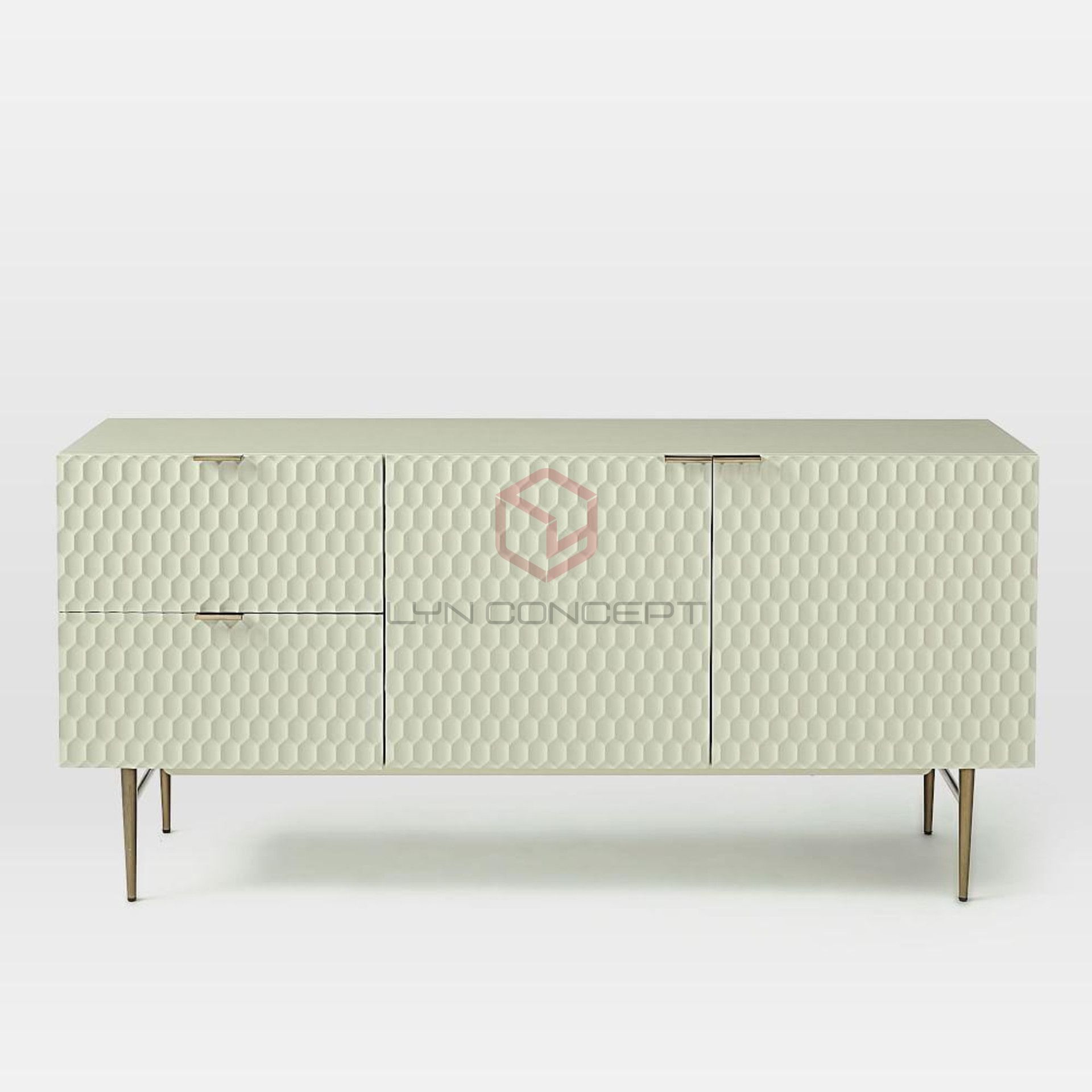 Tủ Console Màu Trắng Cánh Cắt Cnc Chân Inox Xi Mạ Màu Vàng Hiện Đại Cao Cấp - BTT50C