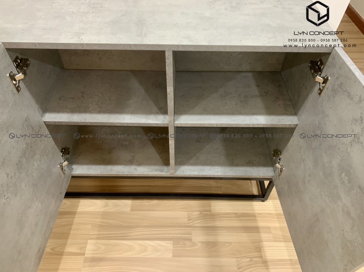 Tủ Console 2 Cánh Mở 3 Hộc Kéo Gỗ Giả Bê Tông