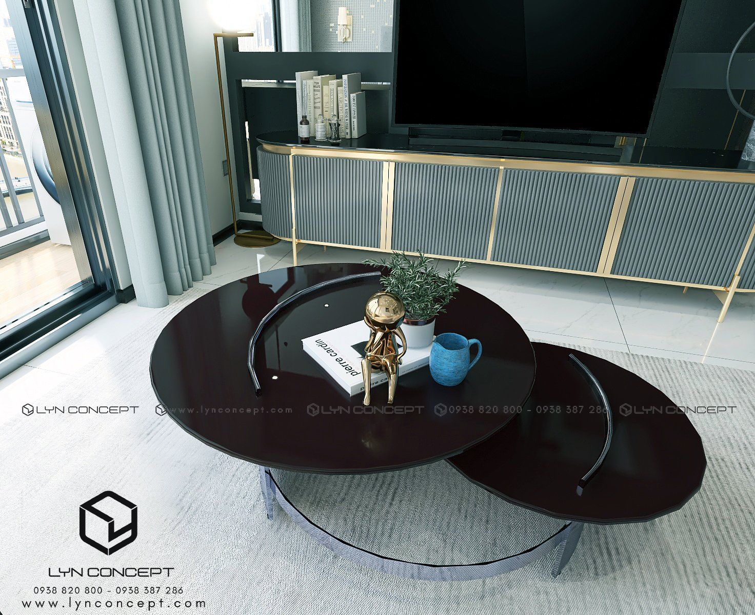 Bàn Trà Sofa Tròn Mặt Kính Đen Chân Inox Mạ Pvd Cao Cấp - BT63B