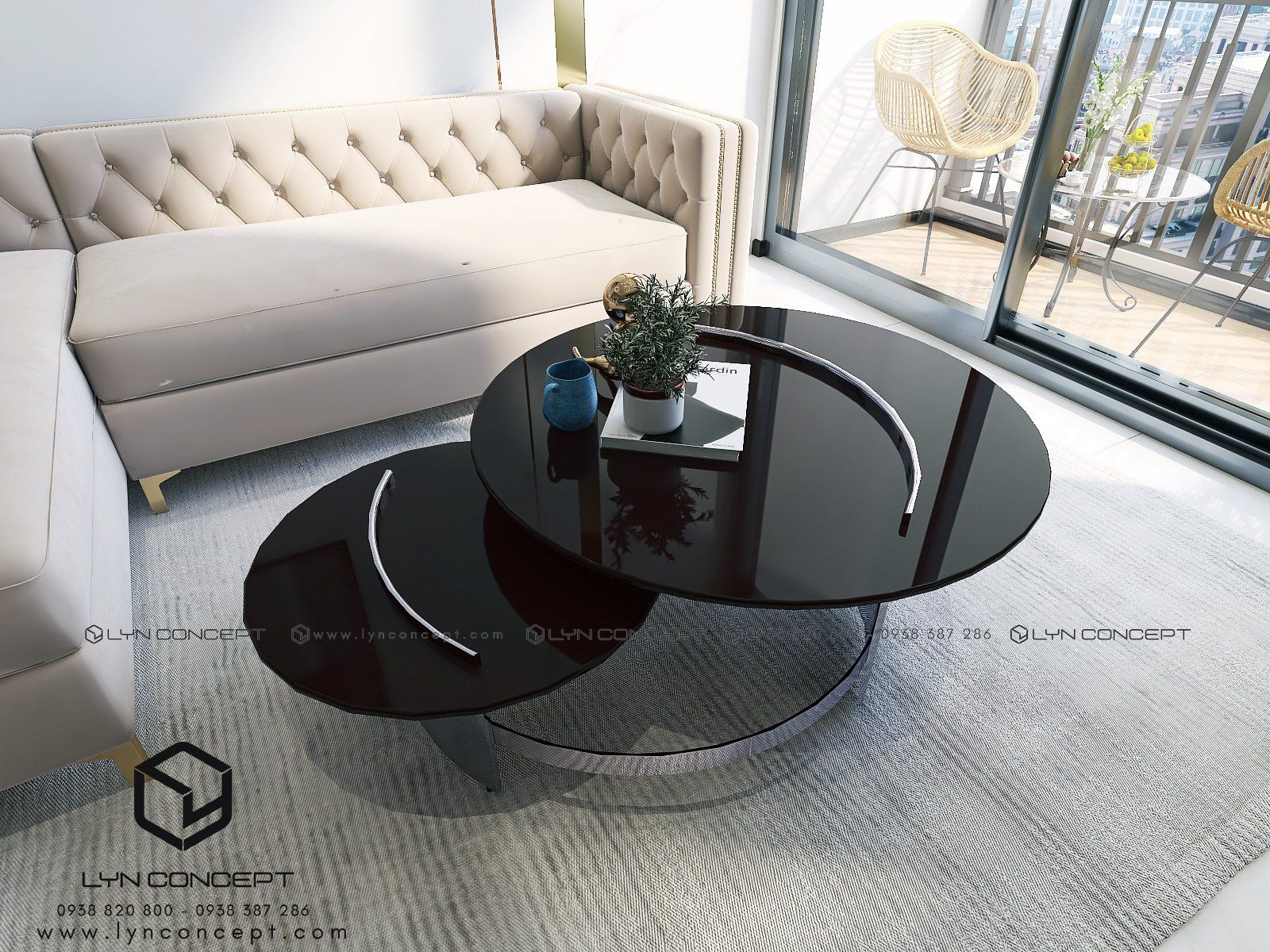 Bàn Trà Sofa Tròn Mặt Kính Đen Chân Inox Mạ Pvd Cao Cấp - BT63B