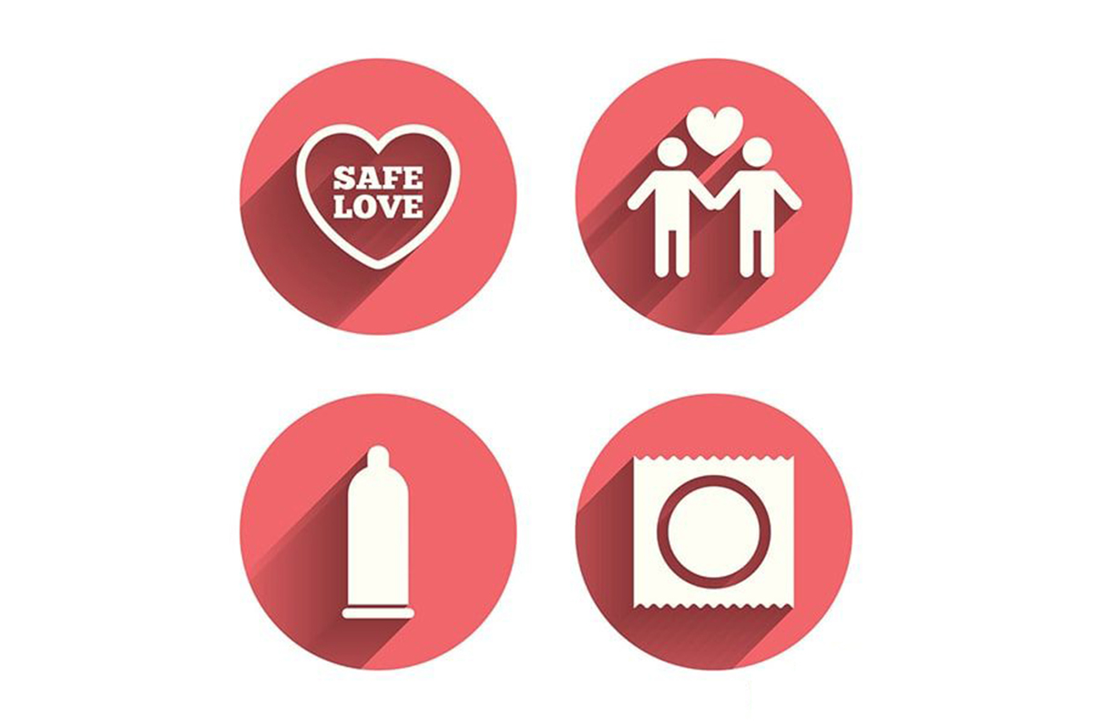 Biểu tượng tình dục an toàn với trái tim và chiếc khiên bảo vệ