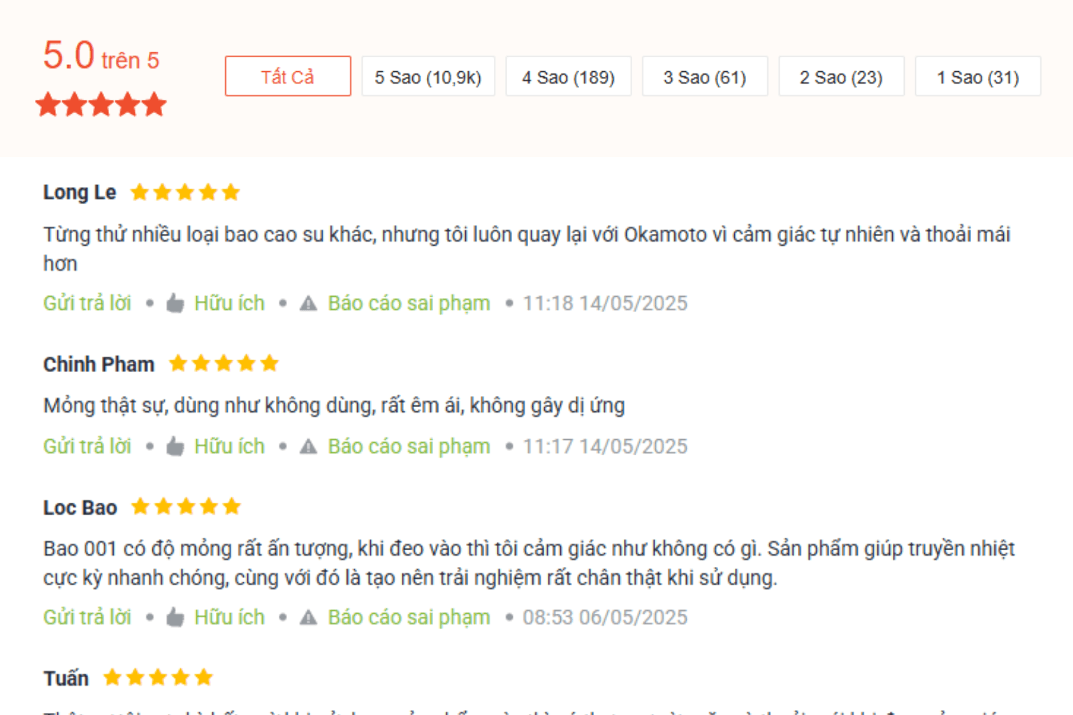 Phản hồi thực tế từ người dùng bao cao su Okamoto