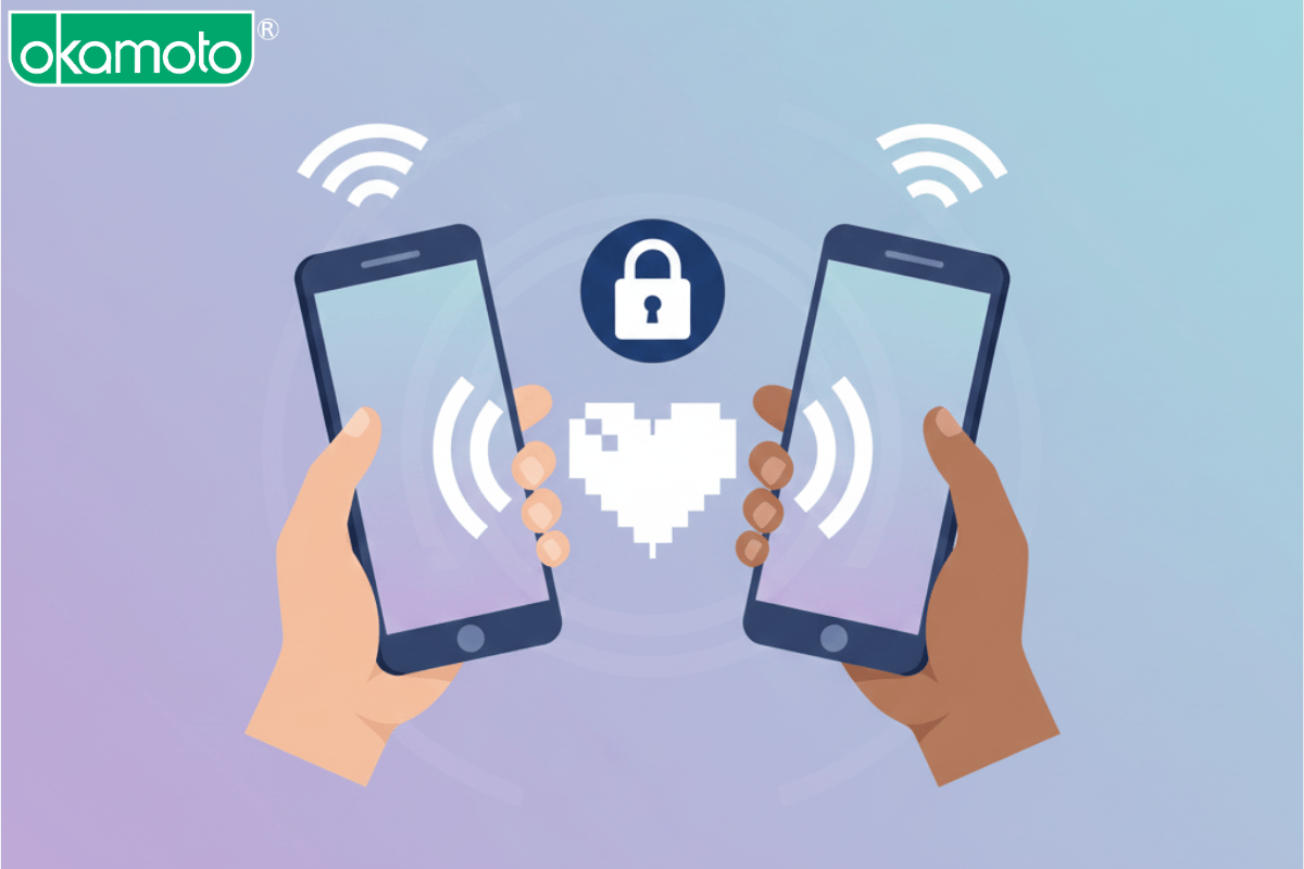 Sexting và quan hệ từ xa được mô tả với biểu tượng bảo mật và kết nối cảm xúc