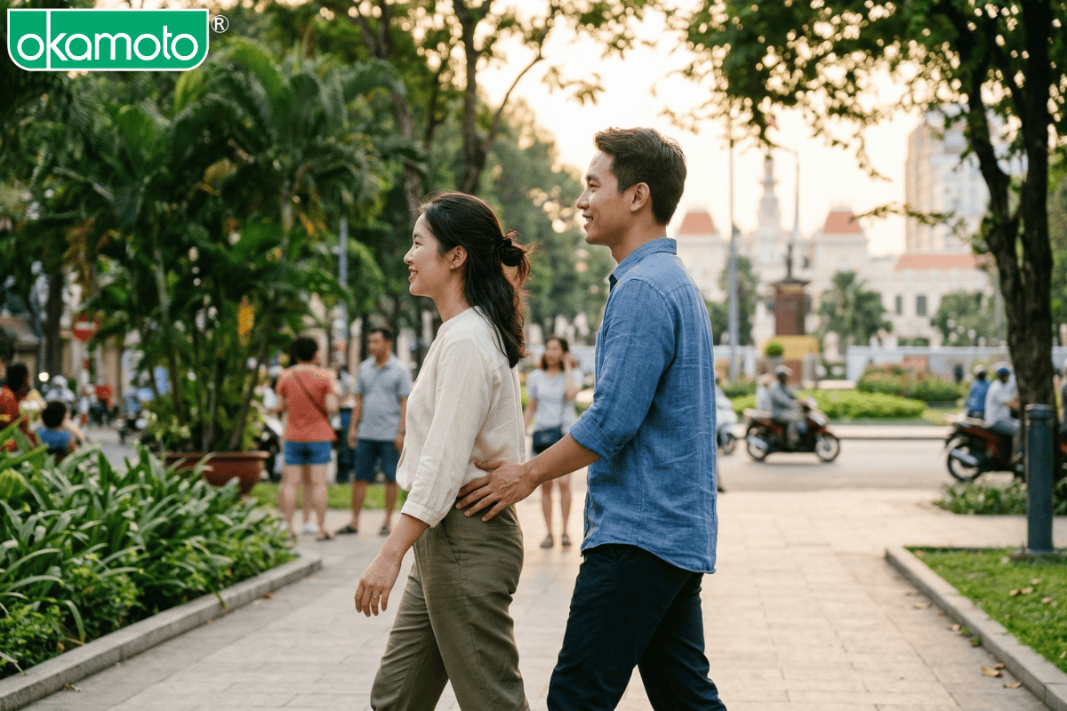 Cái chạm tay nhẹ nhàng sau lưng thể hiện sự gắn kết thầm lặng.