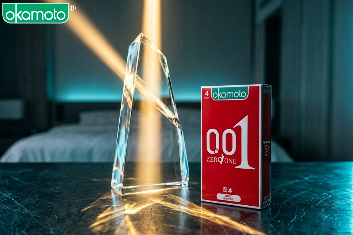 Bao cao su siêu mỏng 0.01mm Nhật Bản Okamoto Zero One chất liệu Polyurethane truyền nhiệt tốt.