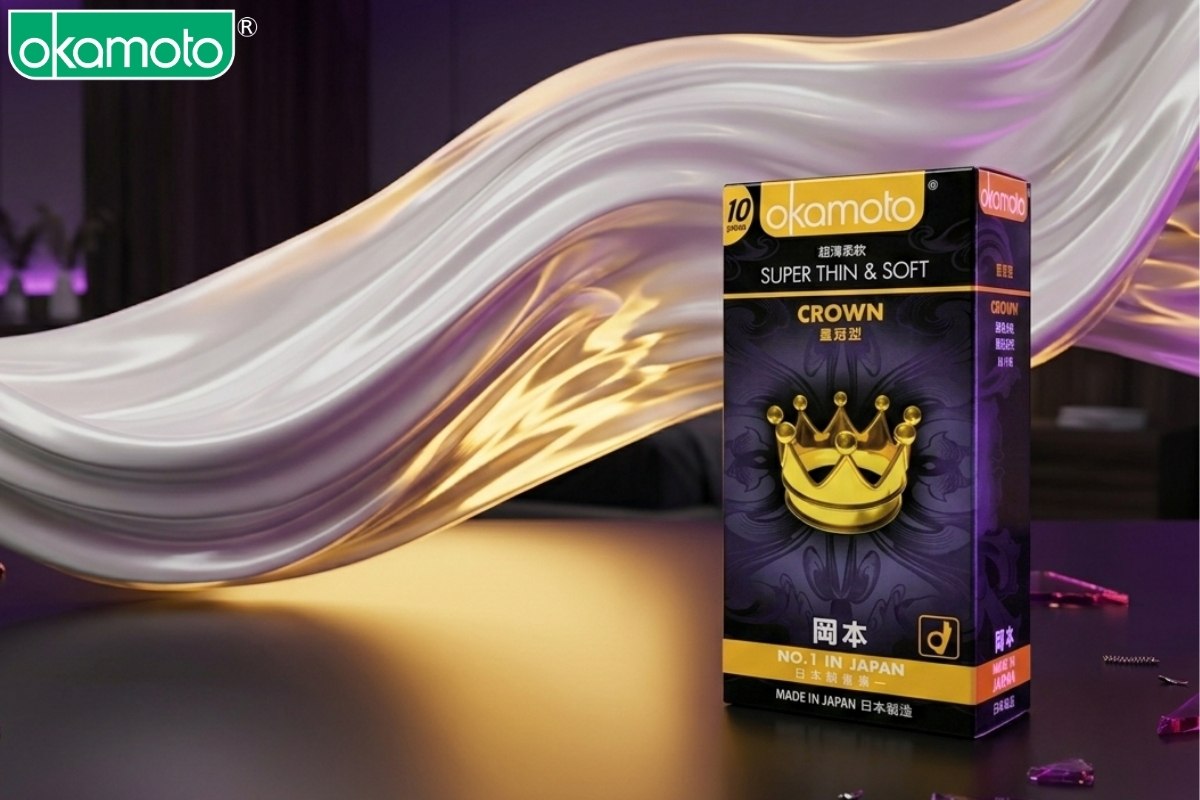 Bao cao su siêu mềm mại Nhật Bản Okamoto Crown chất liệu mủ cao su tự nhiên cao cấp.
