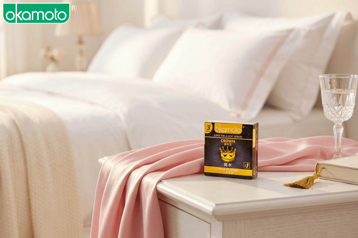 Bao cao su Okamoto Crown siêu mềm mại giúp giảm căng thẳng phòng the.