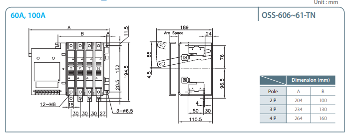 Bản vẽ phát thảo bộ chuyển đổi nguồn ATS Osung Osemco OSS-61-TN