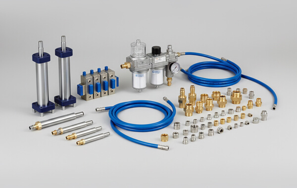 Các loại thiết bị khí nén công nghiệp gồm xi lanh van và bộ lọc khí nén