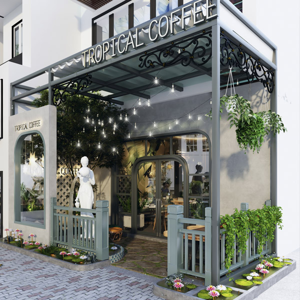 Thiết kế lối và cho quán cà phê sân vườn đơn giản