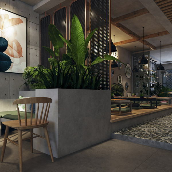 Thiết kế mặt bằng quán cà phê sân vườn đơn giản