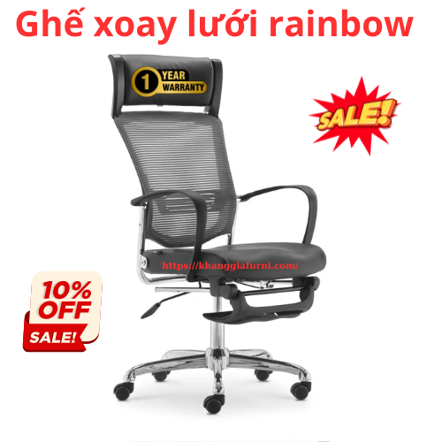 Ghế xoay lưới rainbow ngả lưng có gác chân