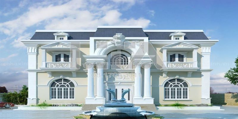 Thiết kế kiến trúc biệt thự tân cổ điển có hoa văn họa tiết đơn giản