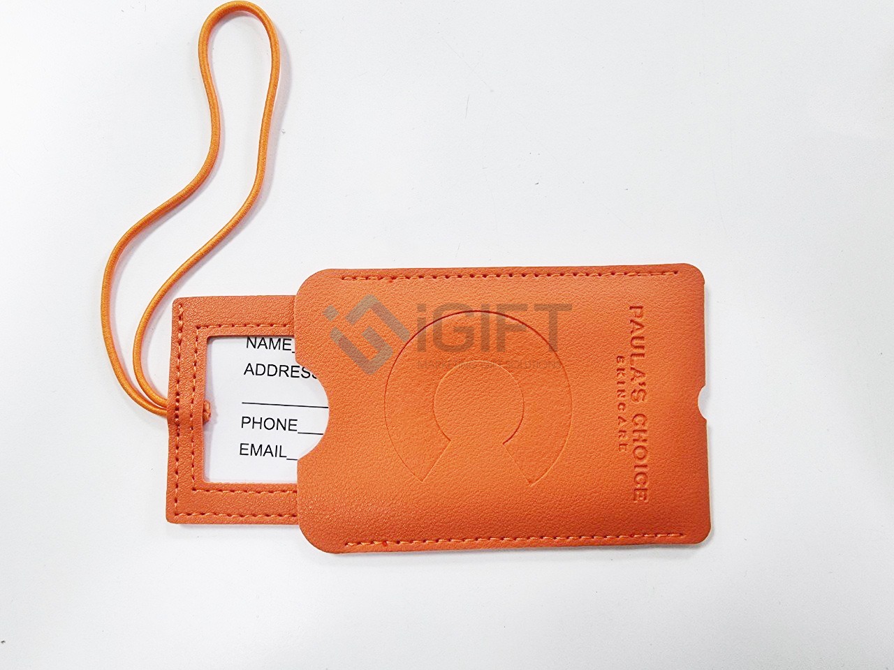 Tag hành lý da dập logo Paula’s Choice 2 Tag hành lý da dập logo Paula’s Choice Quà tặng công nghệ doanh nghiệp