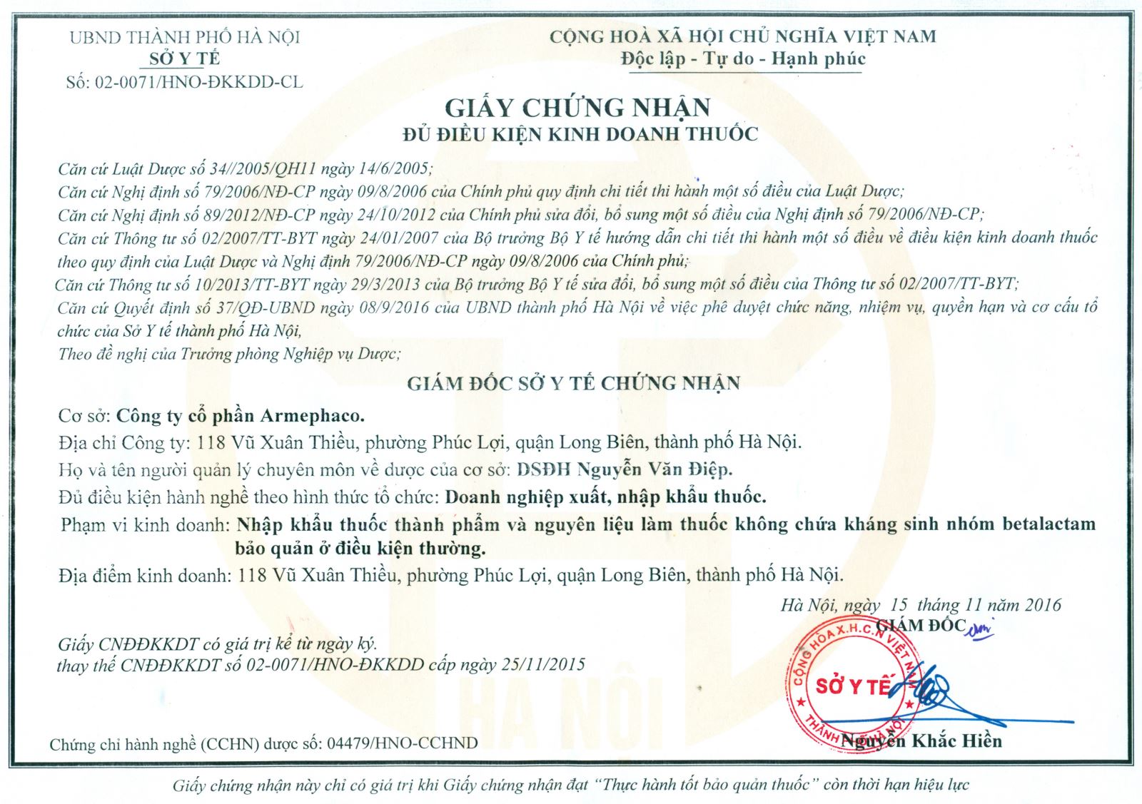 Giấy chứng nhận : tiêu chuẩn thực hành sản xuất thuốc tốt theo tiêu chuẩn tổ chức y tế thế giới WHO