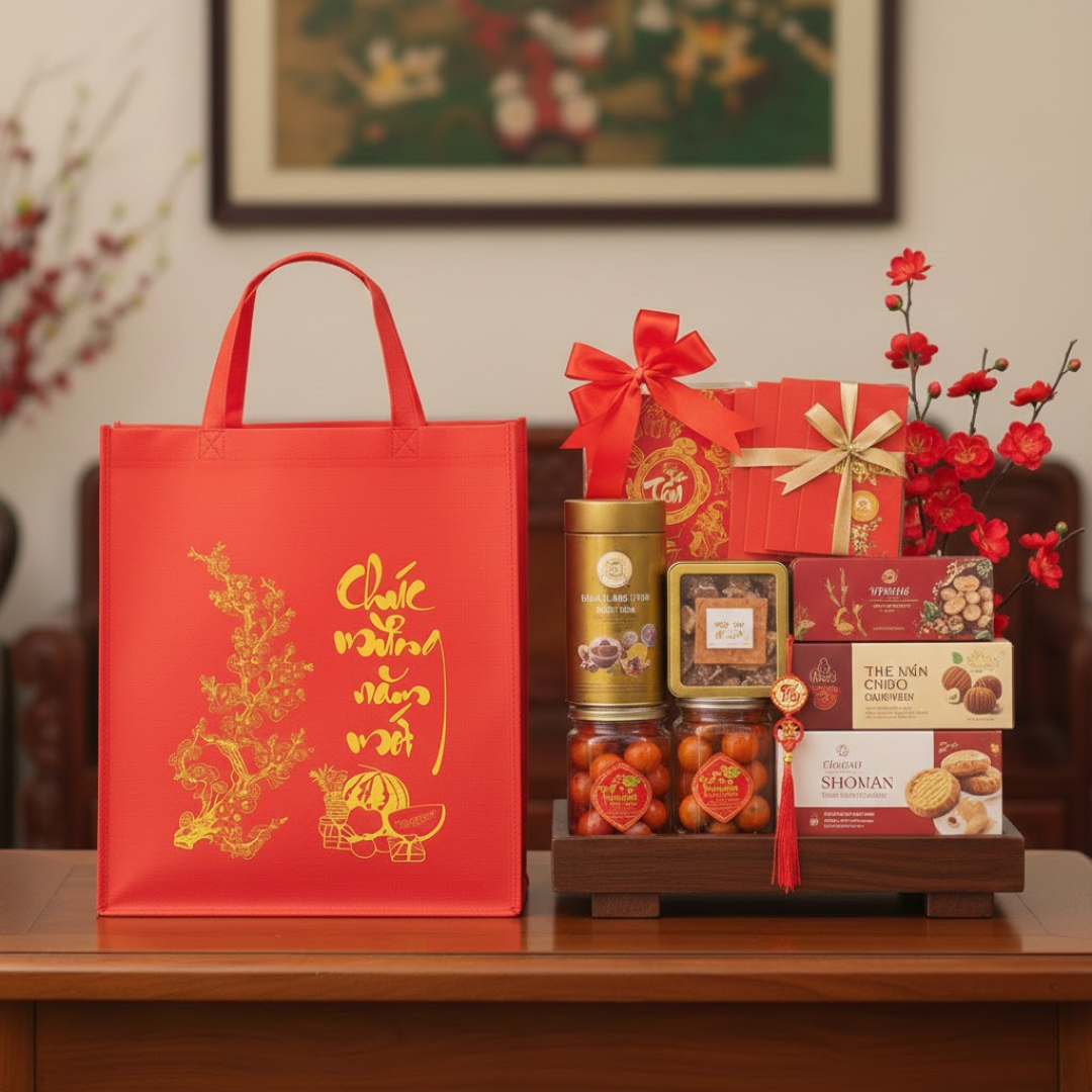 Túi vải không dệt phù hợp với nhiều loại quà tết dễ điều chỉnh theo yêu cầu đây cũng là lý do khiến doanh nghiệp ưa chuộng