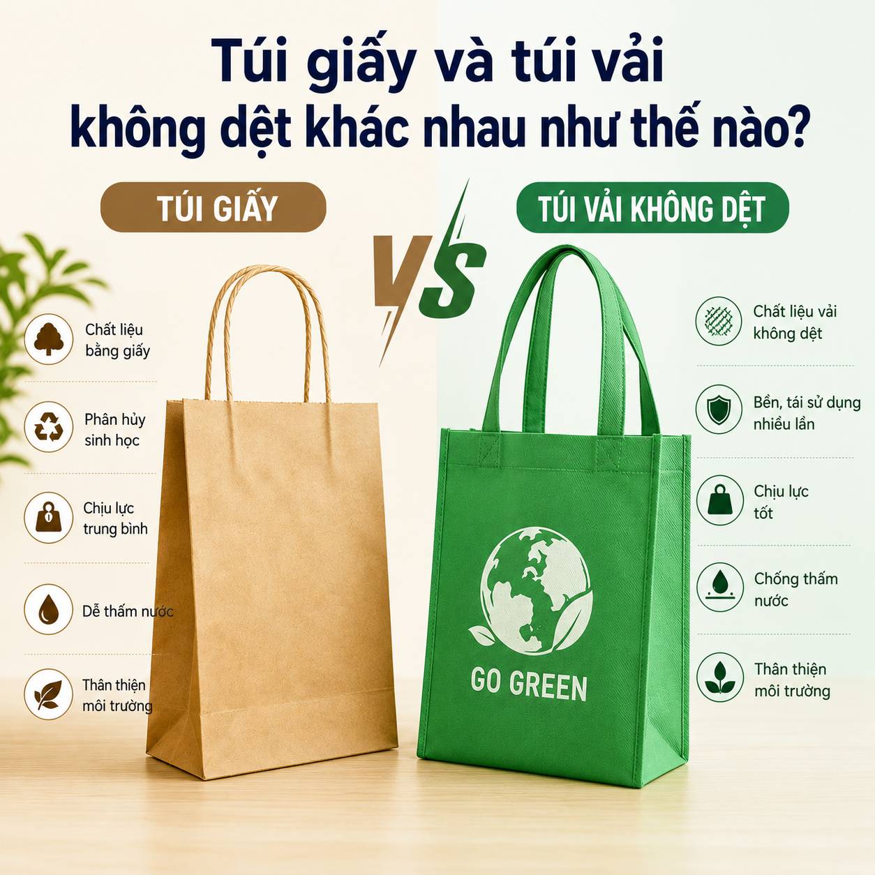Nên chọn túi giấy hay túi vải không dệt, chúng khác nhau như nào