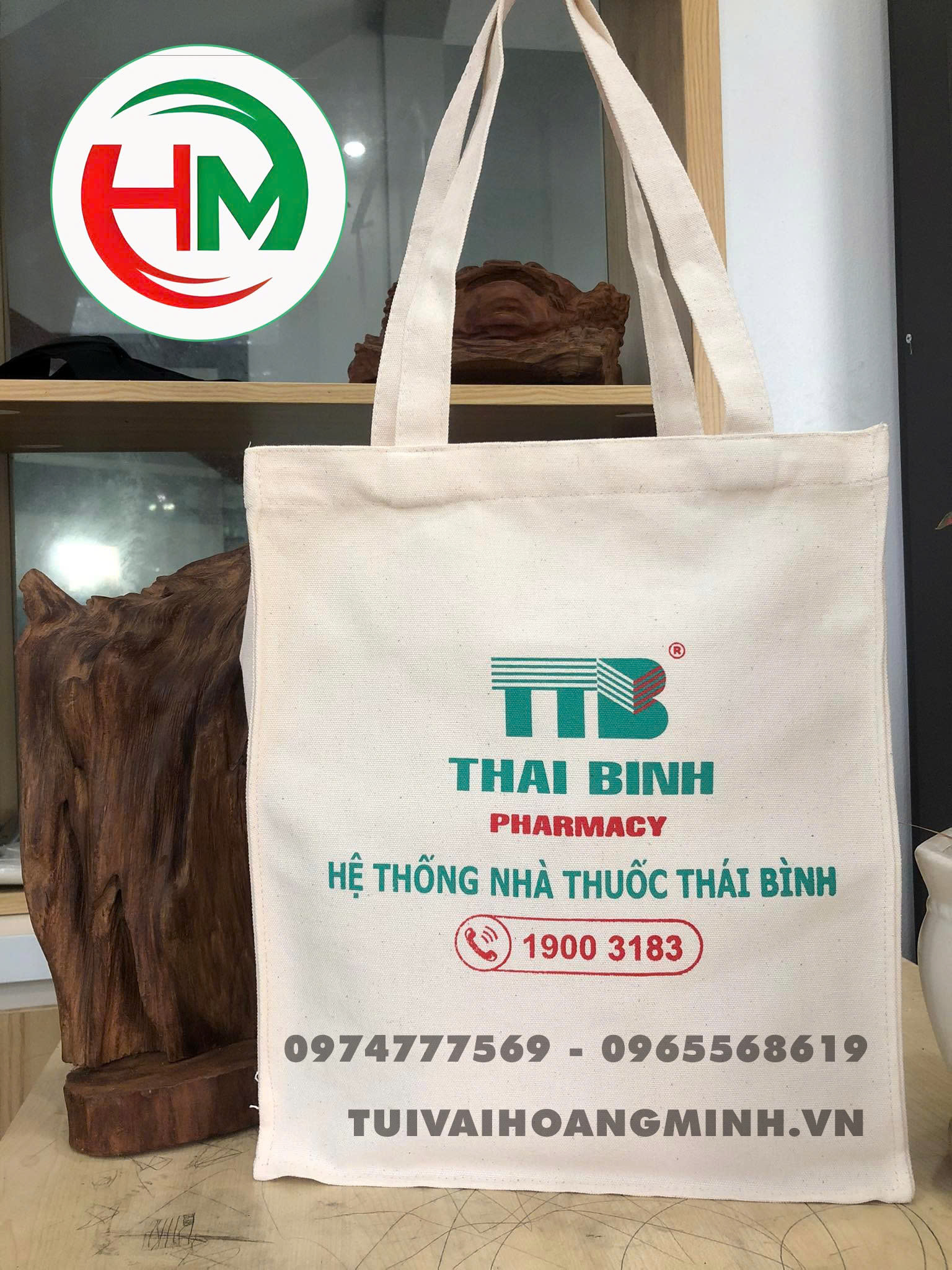 Túi vải canvas in logo Nhà thuốc Thái bình giúp quảng bá thương hiệu
