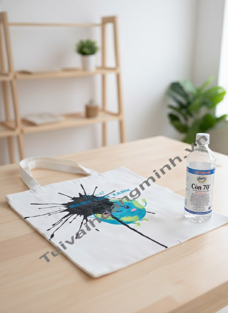 xử lý túi vải canvas bị vết mực bằng cồn