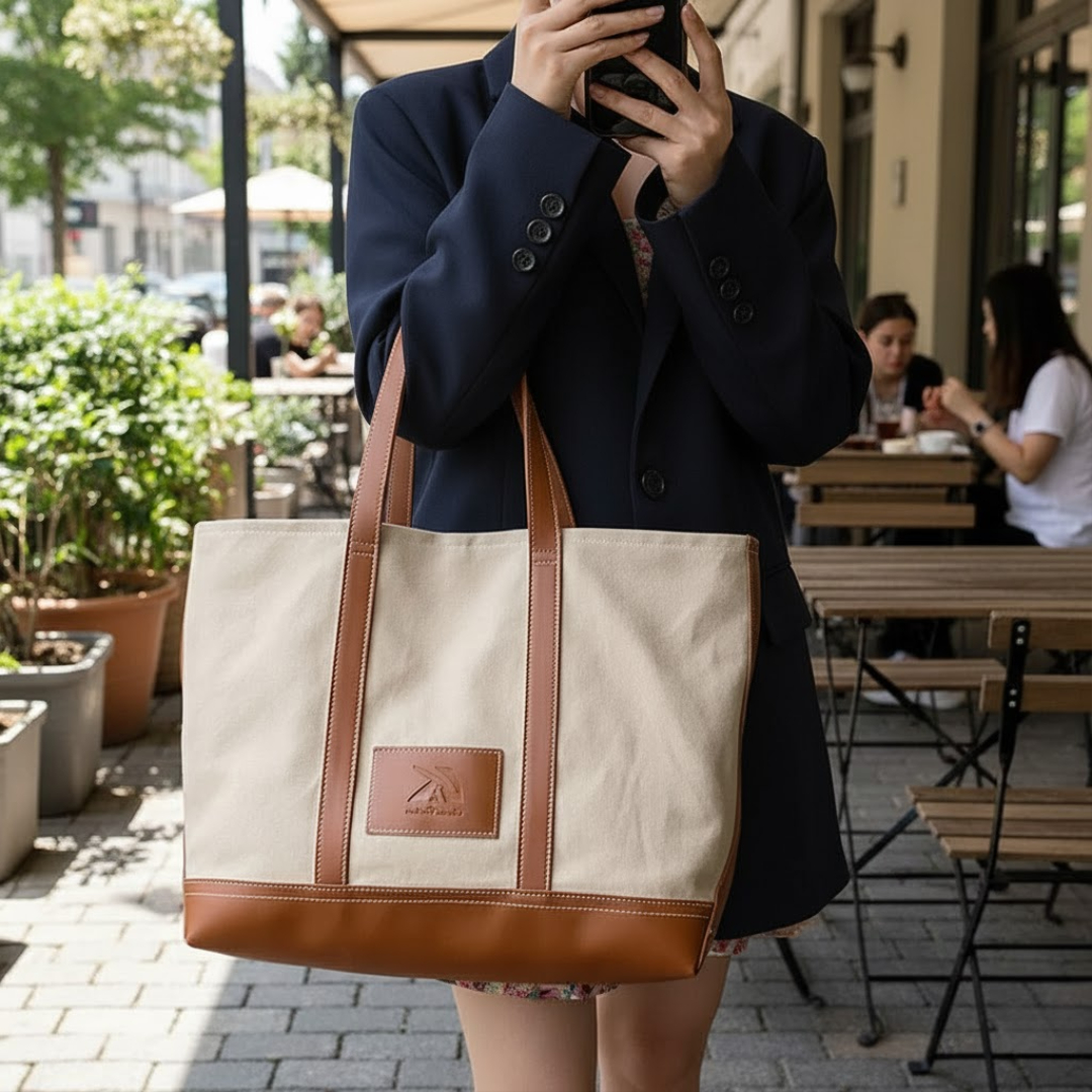 Túi vải canvas phối da dành cho phái nữ công sở khi đi làm