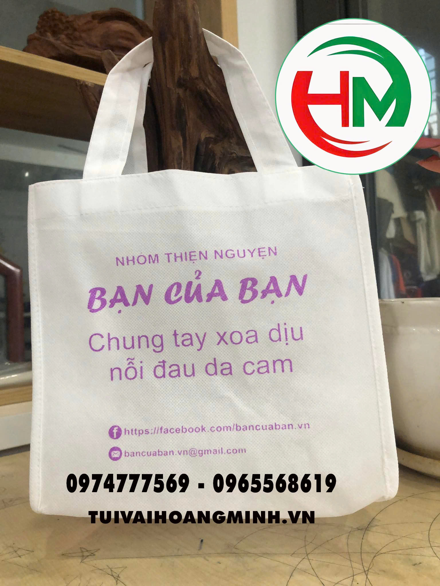 túi vải canvas màu trắng sản xuất tại túi vải Hoàng Minh