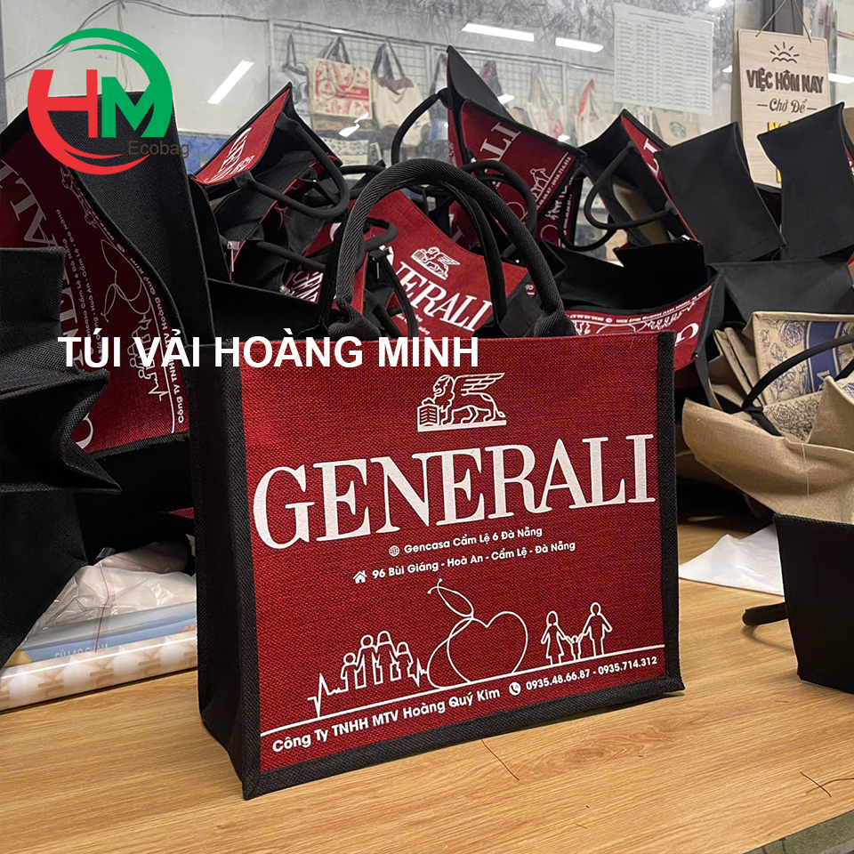 Túi vải linen in logo Generali được sản xuất tại xưởng Túi Vải Hoàng Minh