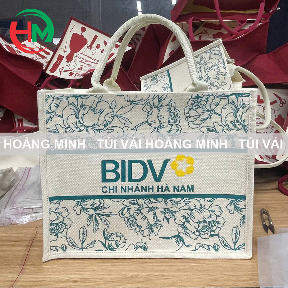 túi vải linen in logo Bidv Chi nhánh Hà Nam thiết kế tinh tế tại xưởng Túi Vải Hoàng Minh