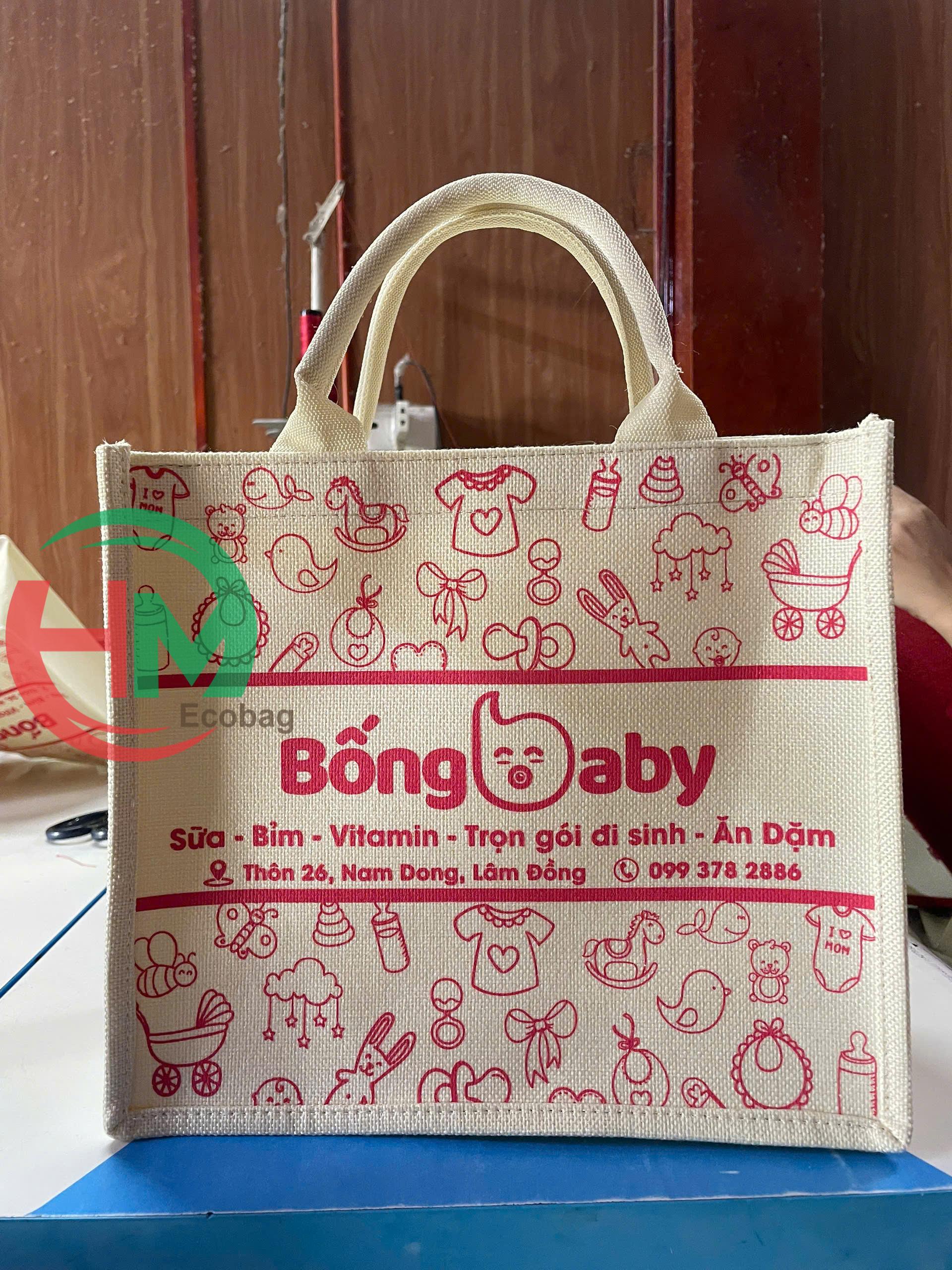 Túi vải linen in logo Bống Baby được thiết kế tại xưởng Túi Vải Hoàng Minh